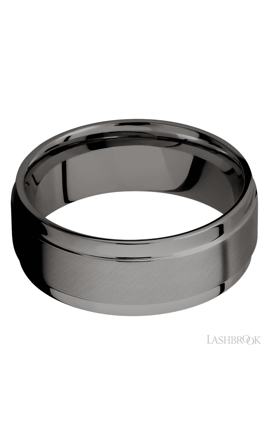 8 mm wide Flat Wide Grooved Edges Tantalum Noir band.