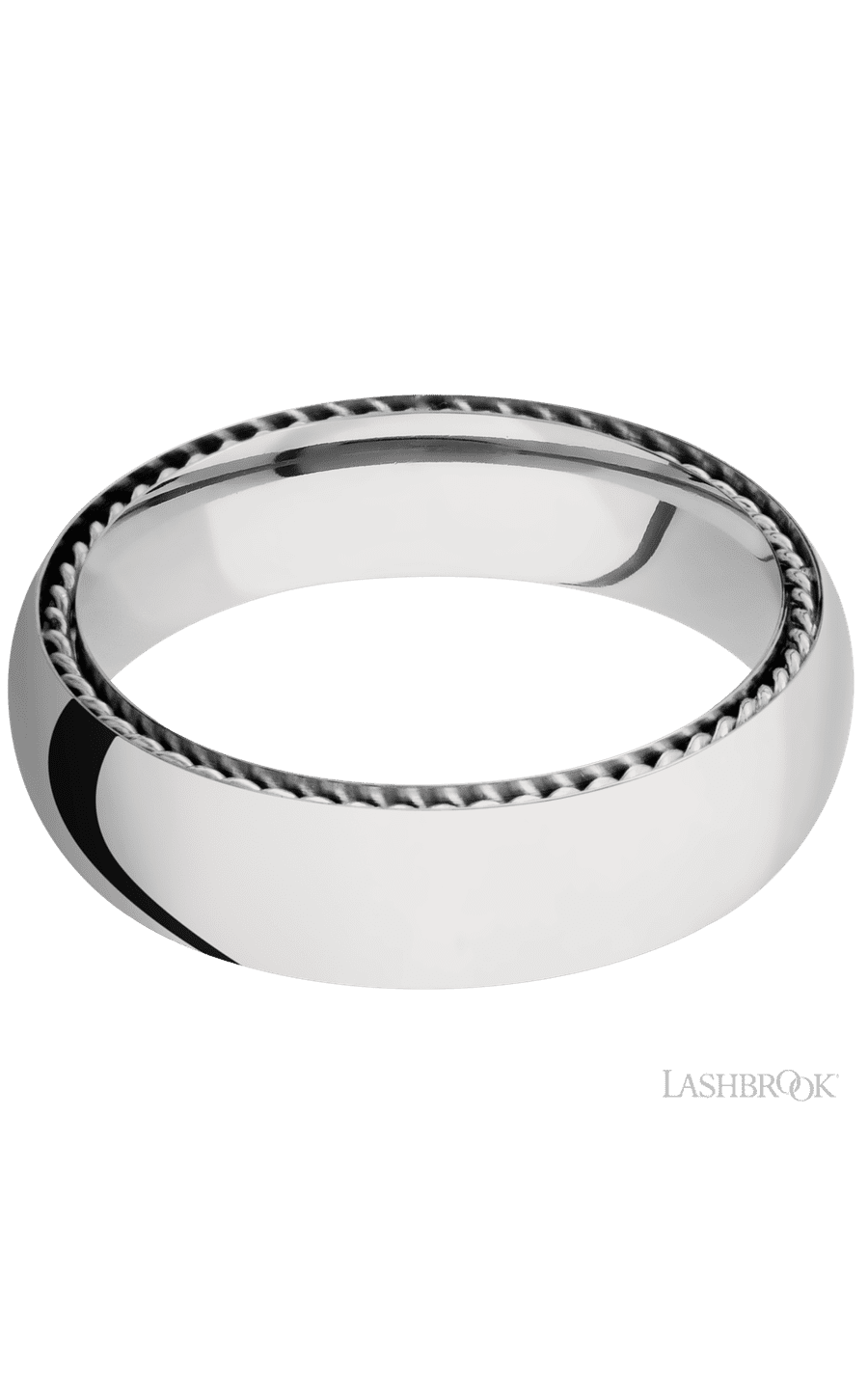 6 mm wide/Domed/14K White Gold band with two 1 mm Sidebraid inlays of 14K White Gold.
