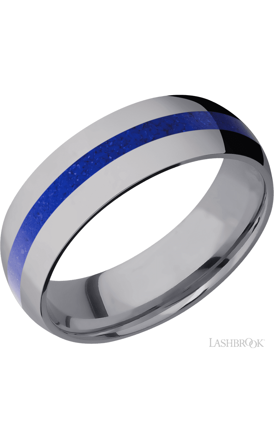 7 mm wide/Domed/Tantalum band with one 2 mm Centered inlay of Lapis.