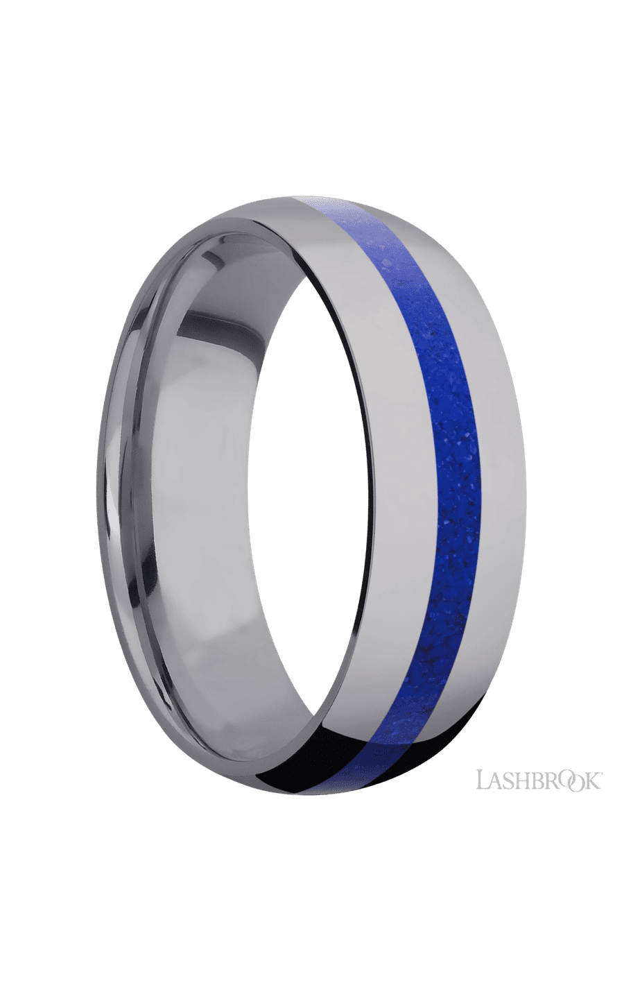 7 mm wide/Domed/Tantalum band with one 2 mm Centered inlay of Lapis.