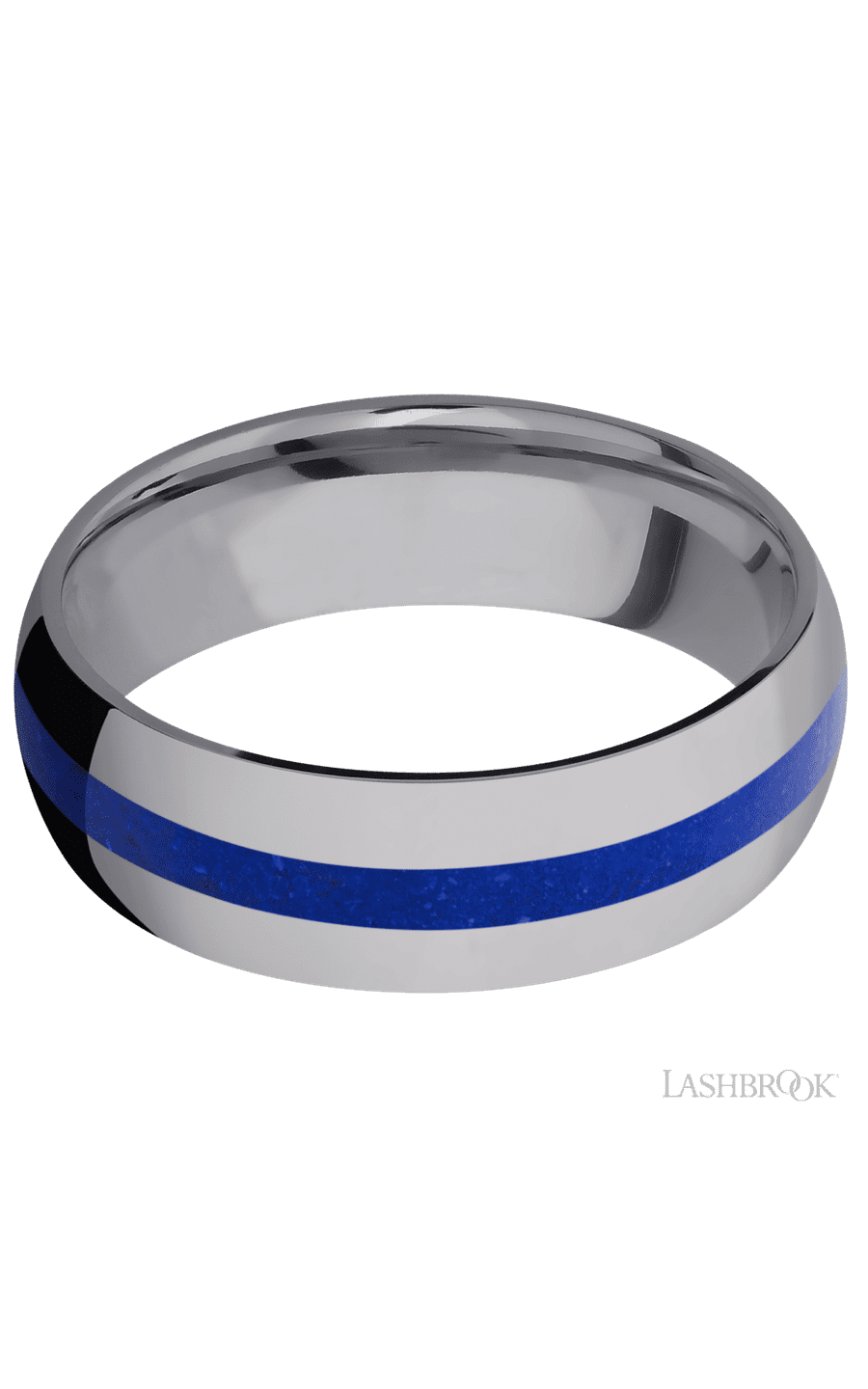 7 mm wide/Domed/Tantalum band with one 2 mm Centered inlay of Lapis.