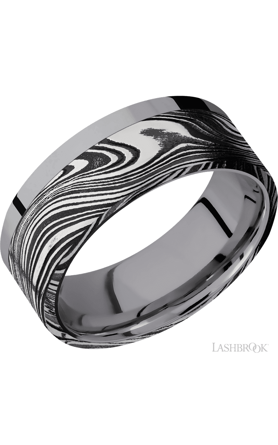 8 mm wide/Flat/Tantalum band with one 6 mm Off Center Edge inlay of Marble.
