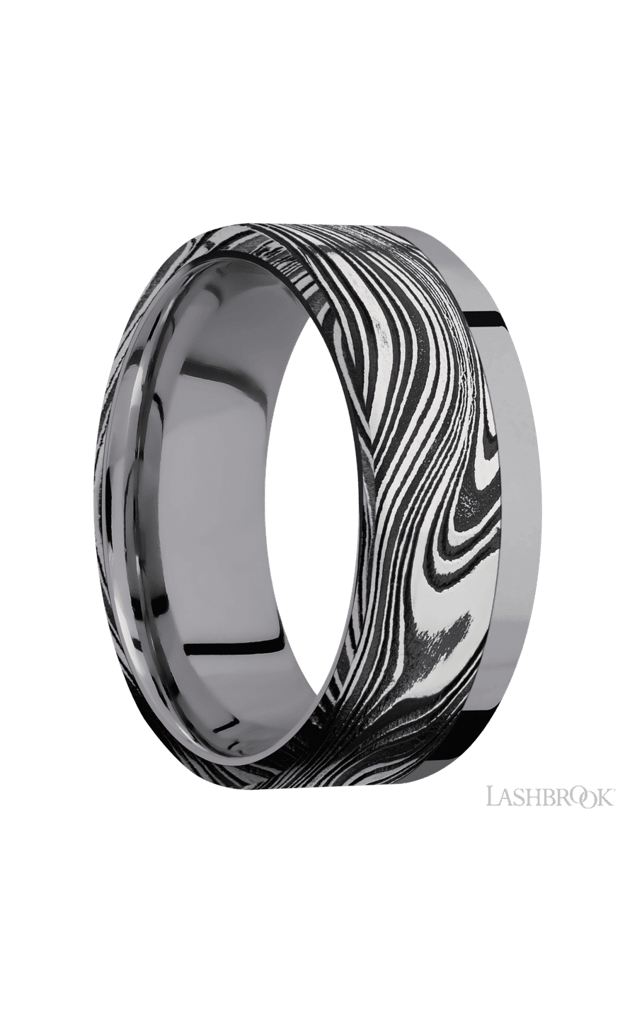 8 mm wide/Flat/Tantalum band with one 6 mm Off Center Edge inlay of Marble.
