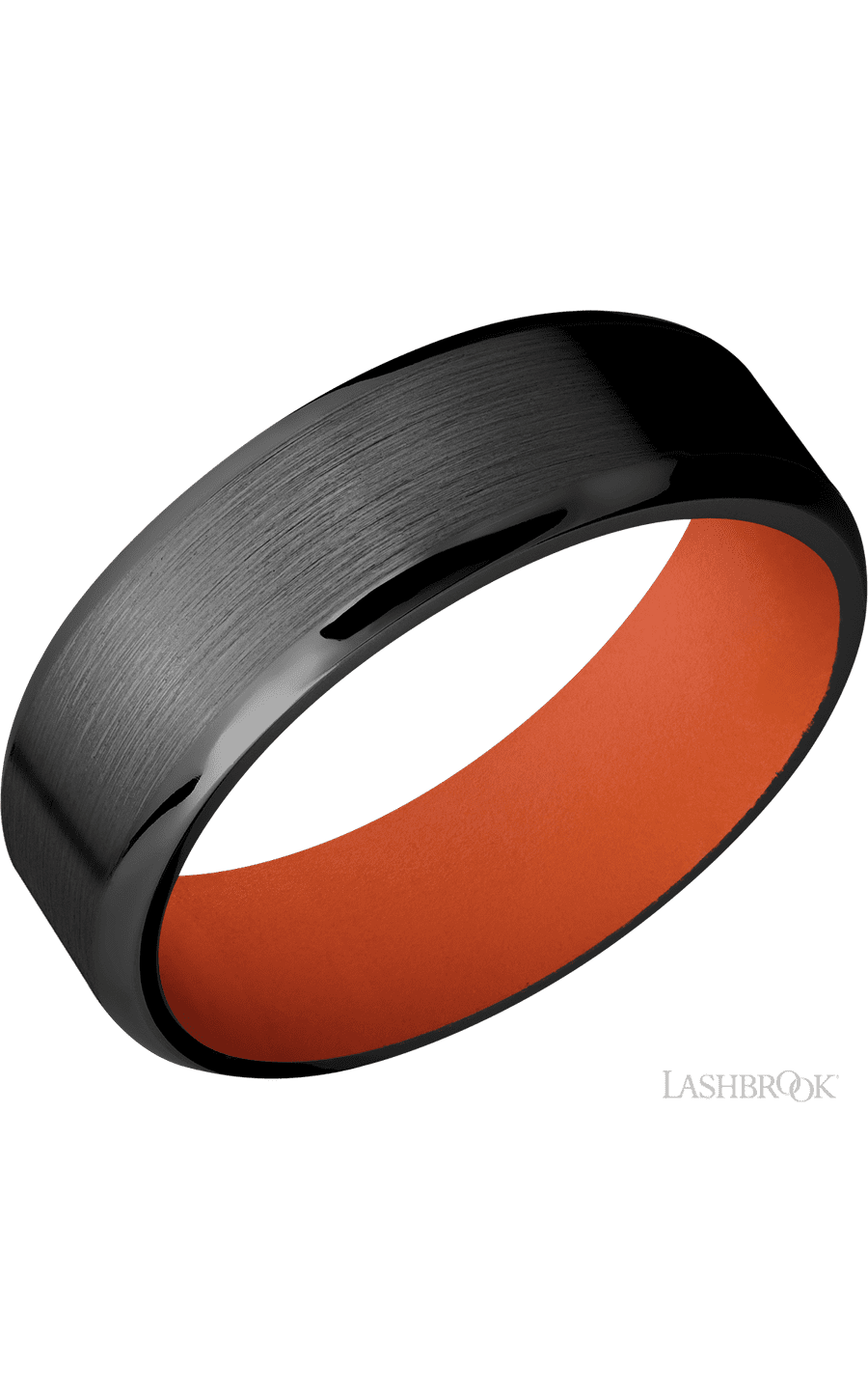 7 mm wide Beveled Zirconium band featuring a Hunter Orange sleeve.