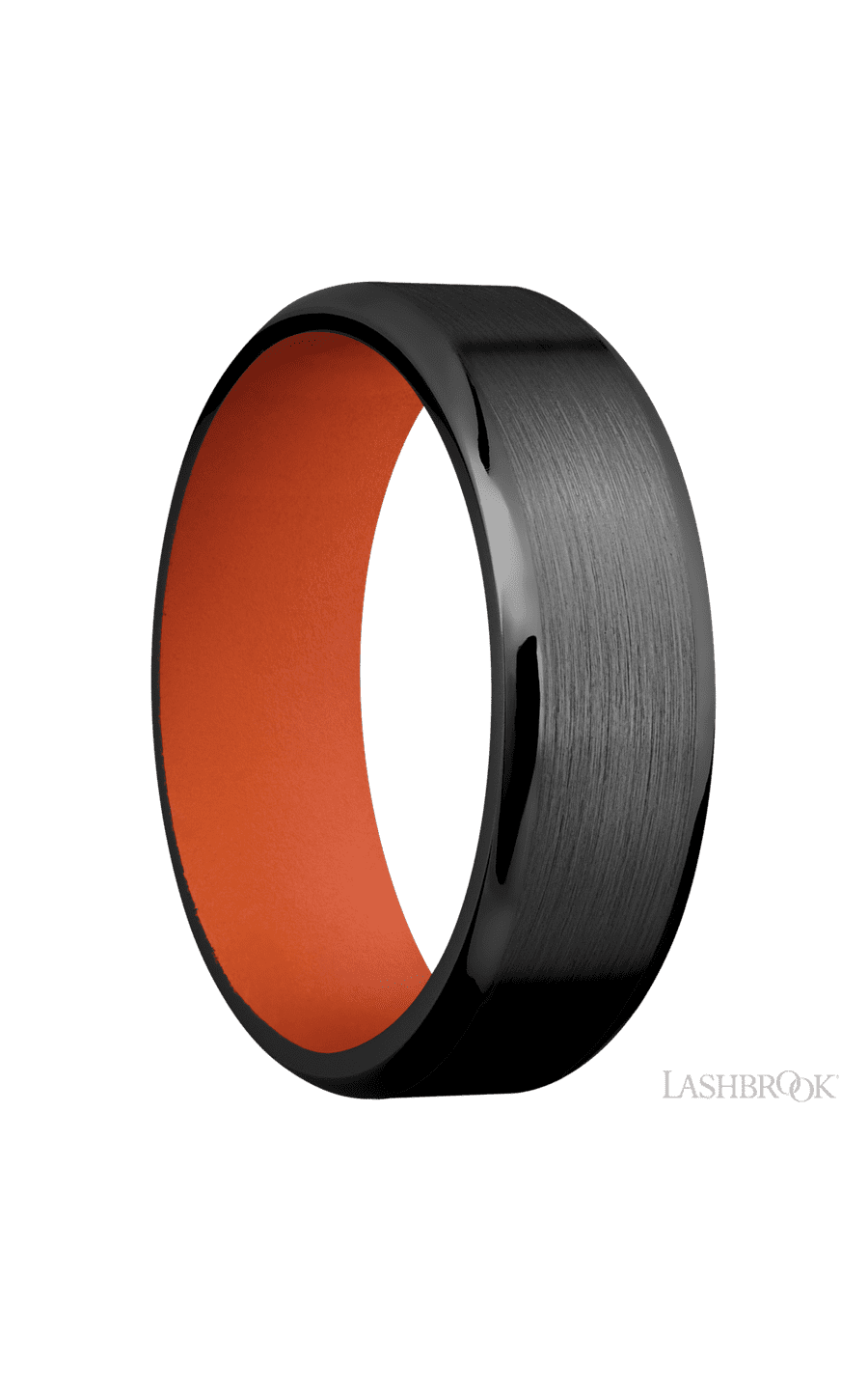 7 mm wide Beveled Zirconium band featuring a Hunter Orange sleeve.