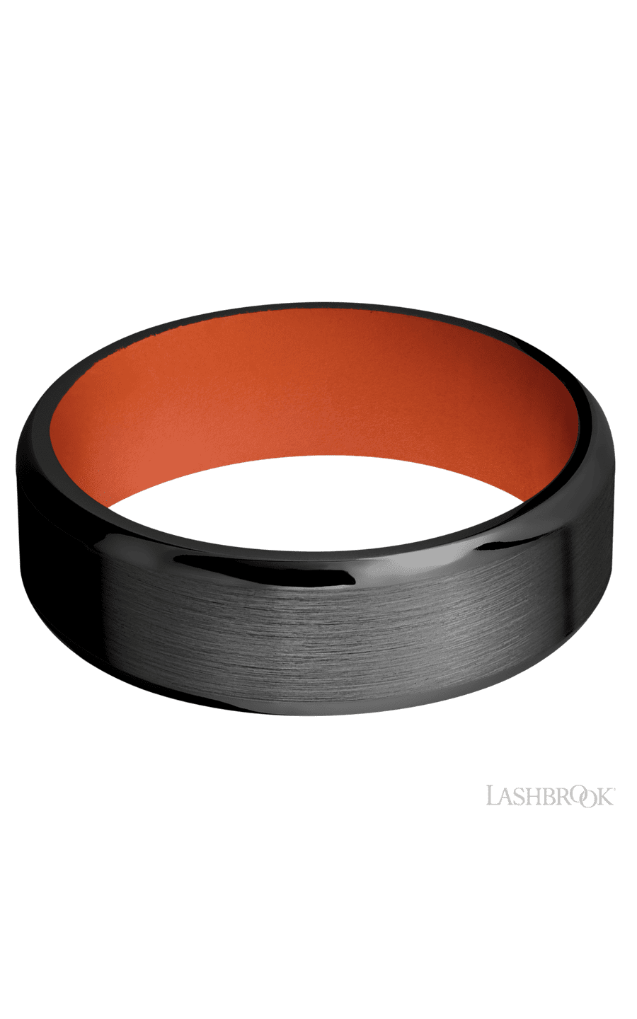 7 mm wide Beveled Zirconium band featuring a Hunter Orange sleeve.