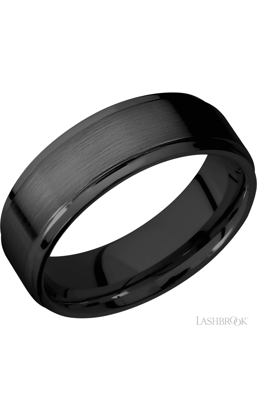 7 mm wide Flat Grooved Edges Zirconium band.