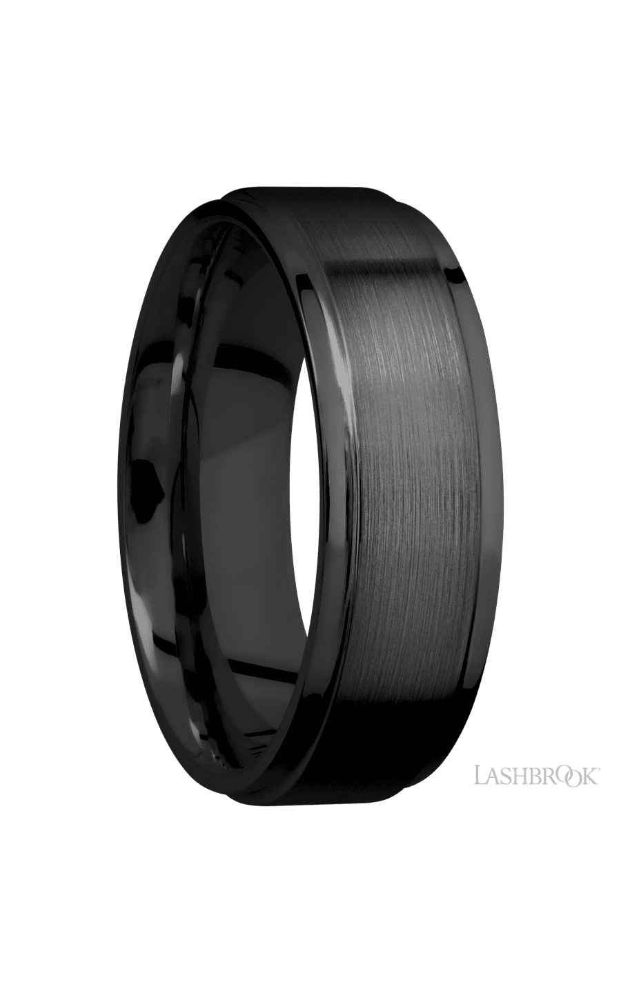 7 mm wide Flat Grooved Edges Zirconium band.
