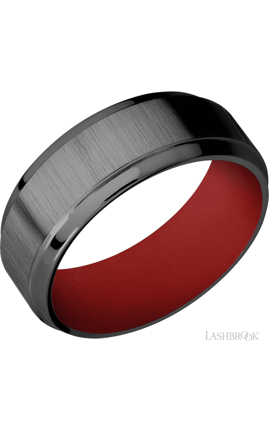 8 mm wide Stepped Bevel Zirconium band featuring a USMC Red sleeve.