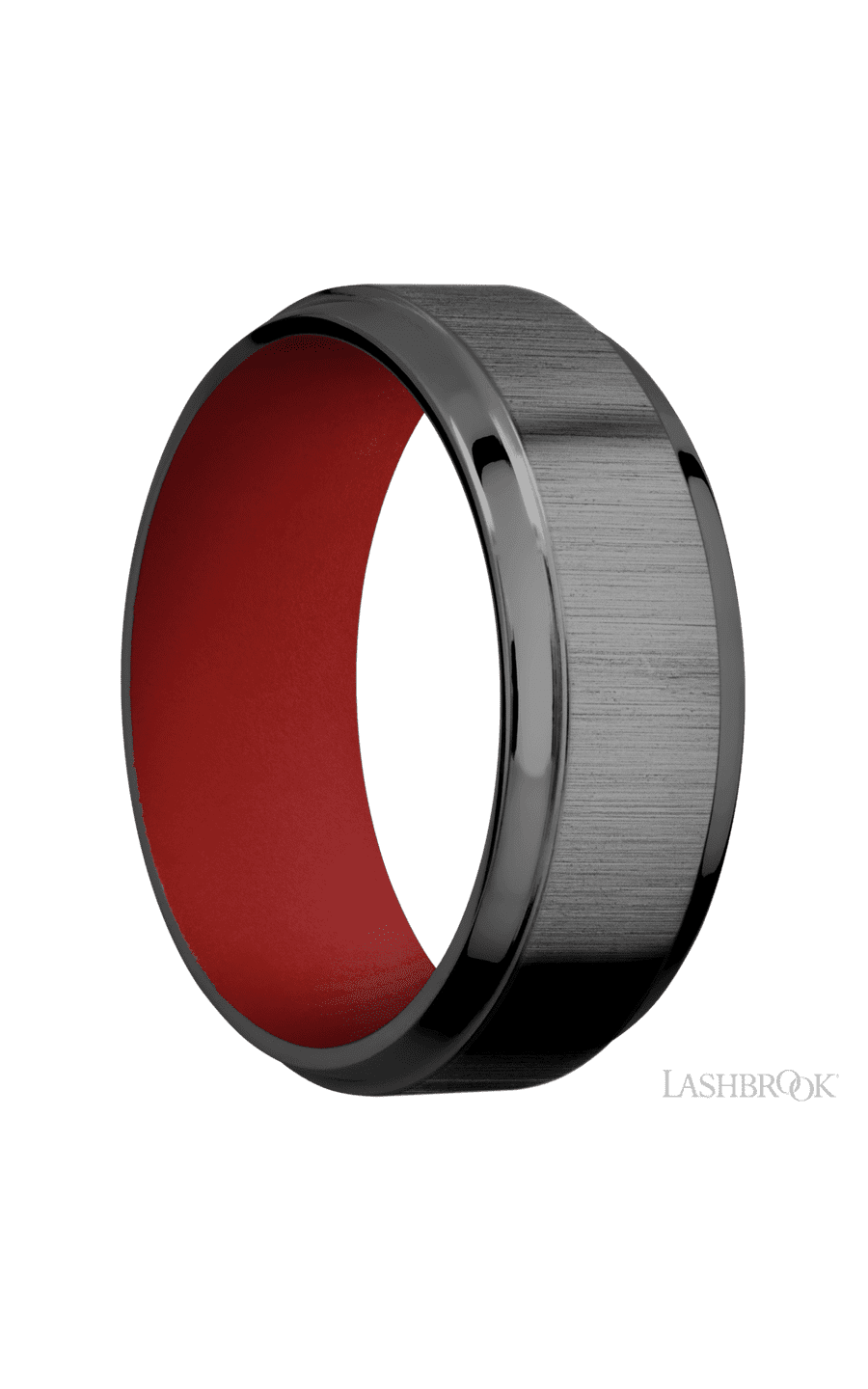 8 mm wide Stepped Bevel Zirconium band featuring a USMC Red sleeve.