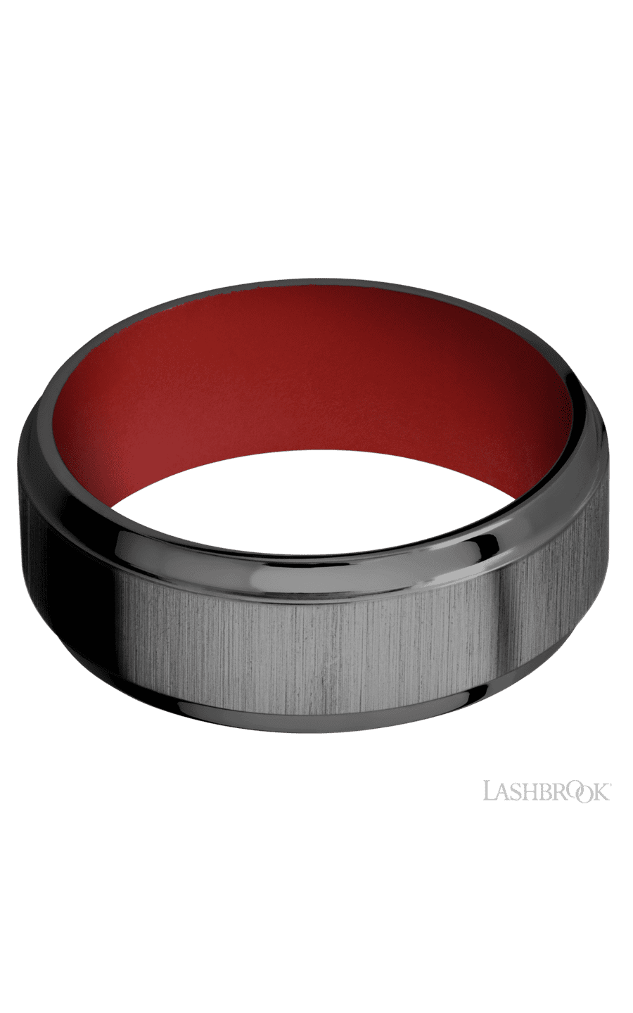 8 mm wide Stepped Bevel Zirconium band featuring a USMC Red sleeve.