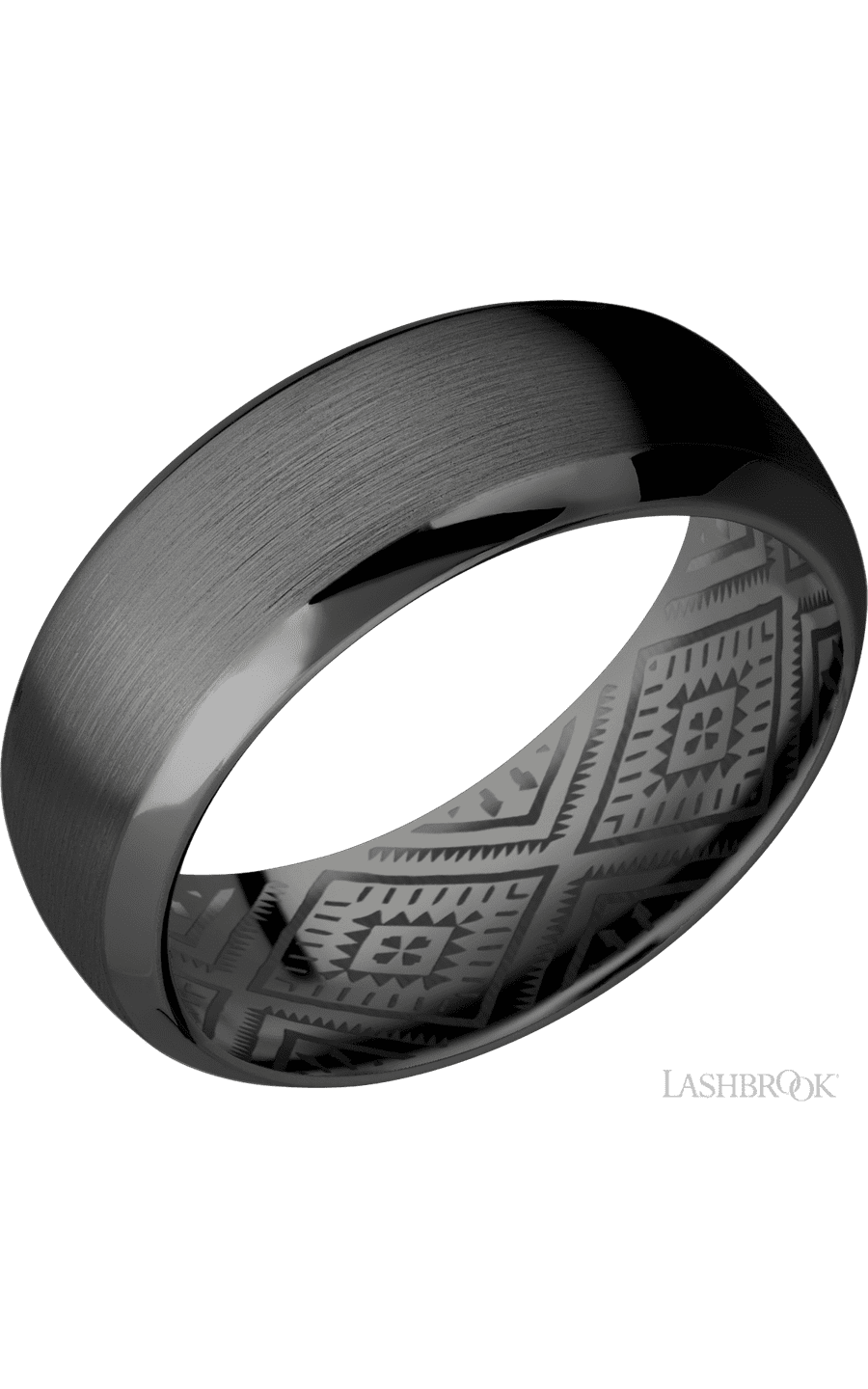 8 mm wide Domed Bevel Zirconium band.