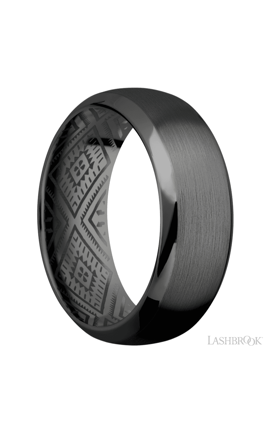 8 mm wide Domed Bevel Zirconium band.