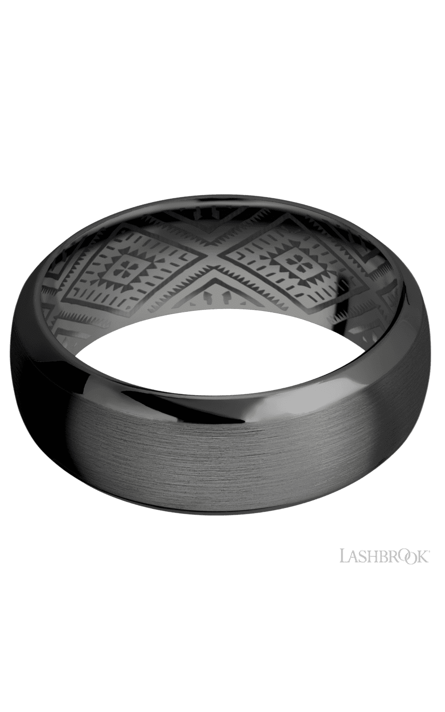 8 mm wide Domed Bevel Zirconium band.