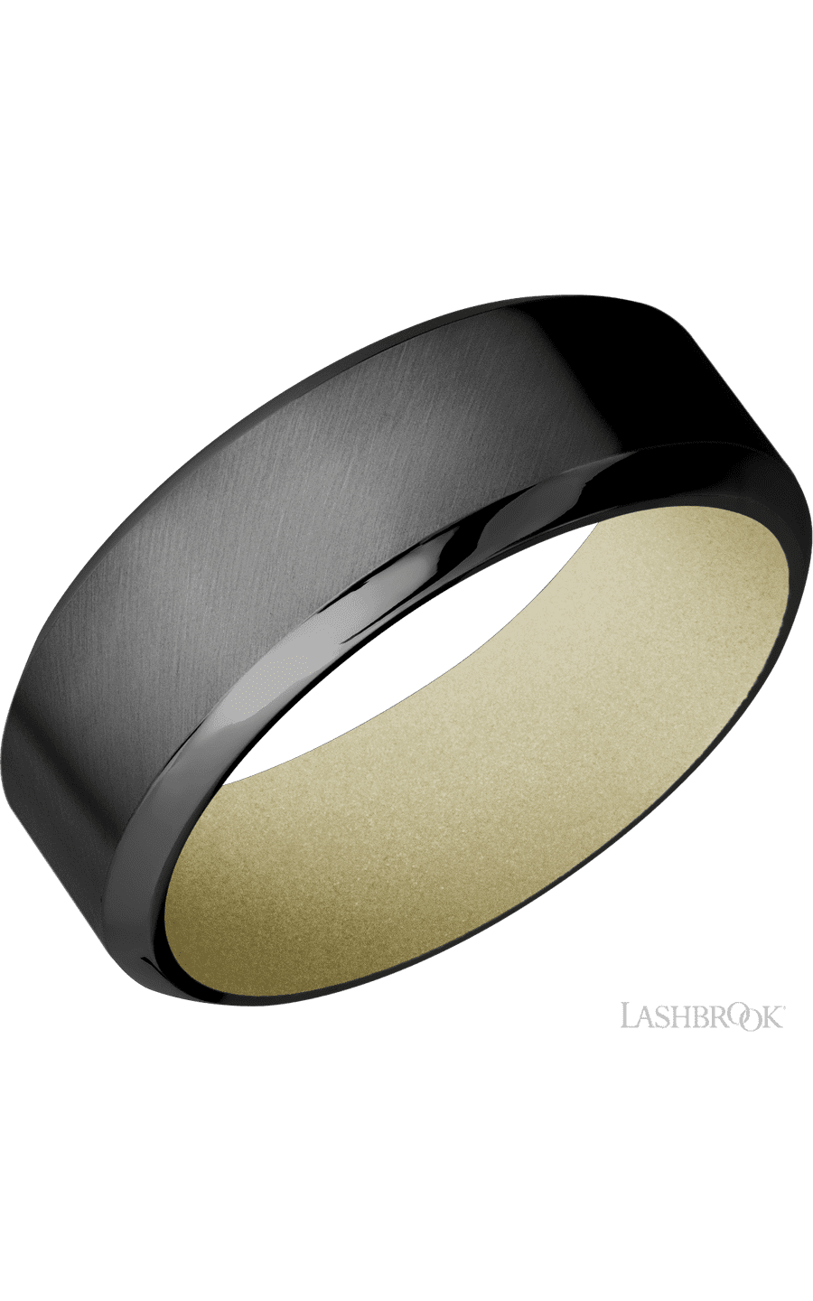8 mm wide High Bevel Zirconium band featuring a Bright Nickel sleeve.