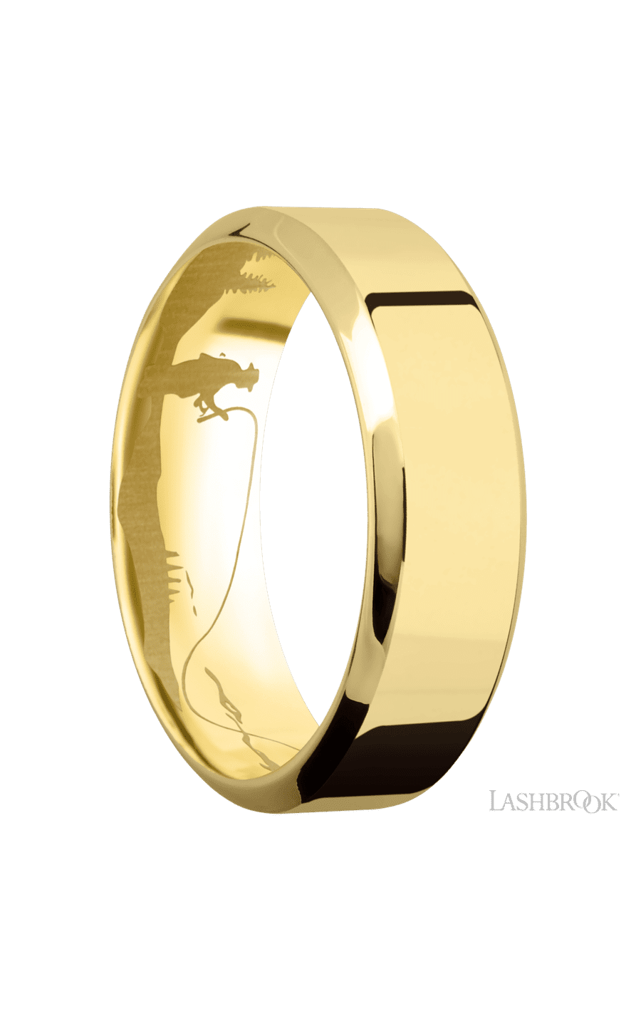 7 mm wide High Bevel 14K Yellow Gold band.