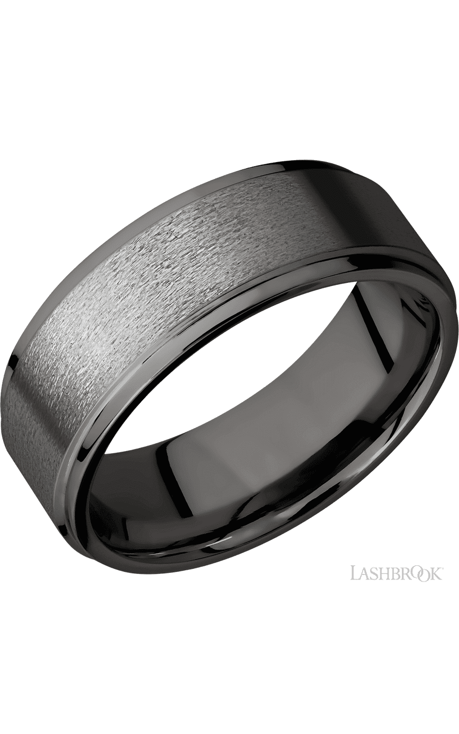 8 mm wide Flat Grooved Edges Tantalum Noir band.