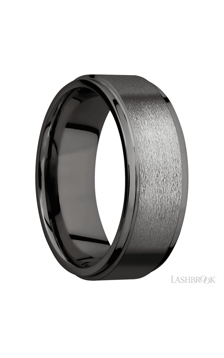8 mm wide Flat Grooved Edges Tantalum Noir band.