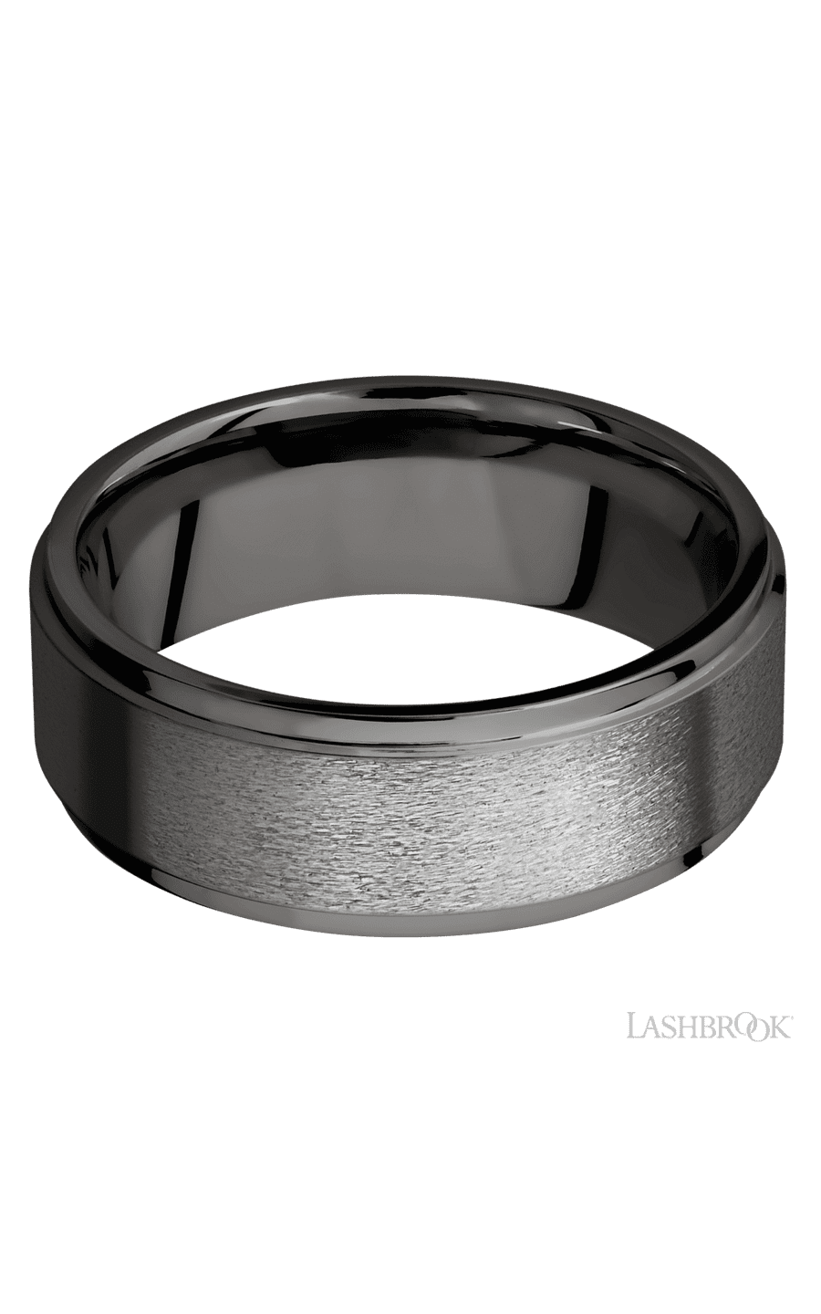 8 mm wide Flat Grooved Edges Tantalum Noir band.