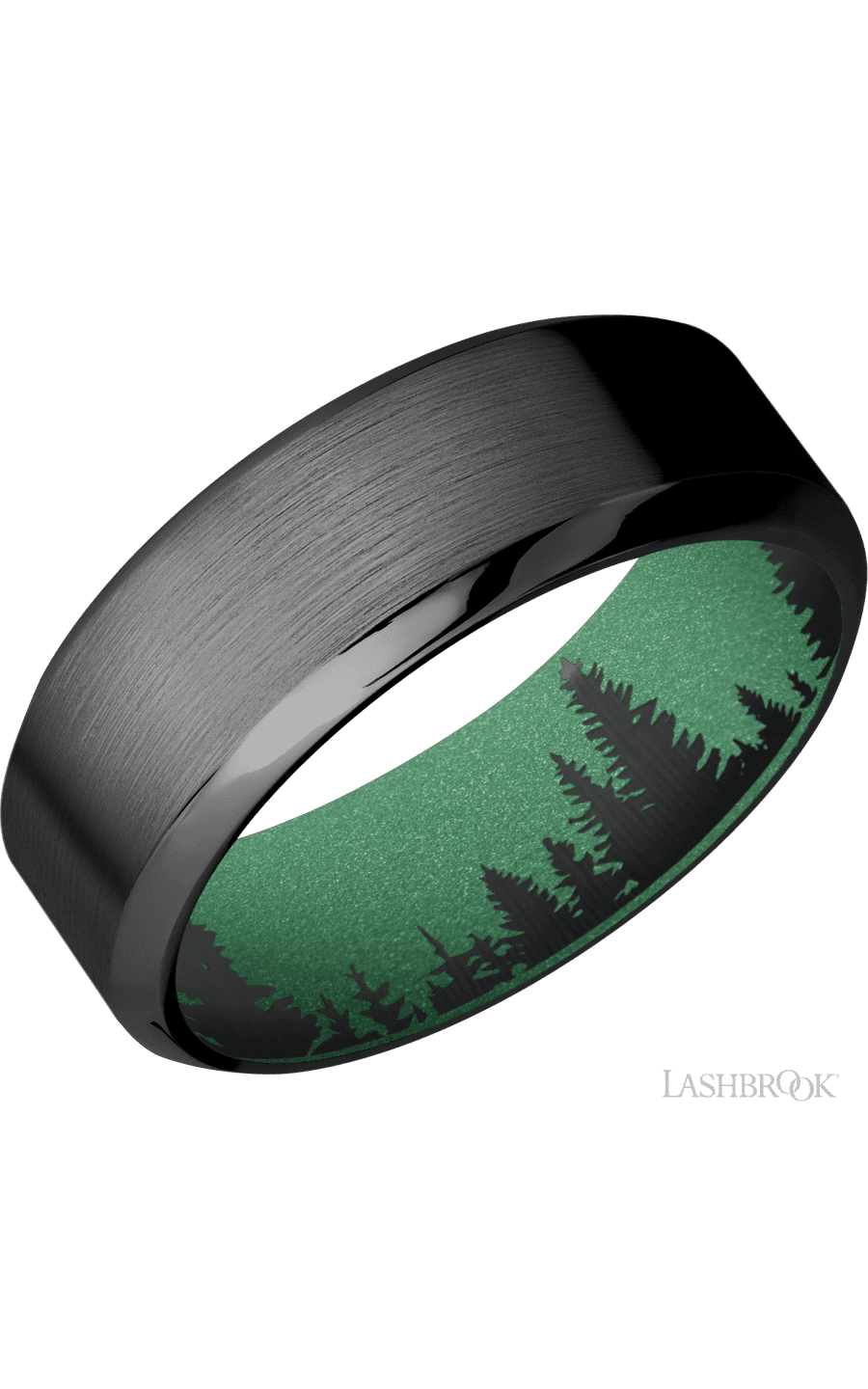 8 mm wide High Bevel Zirconium band featuring a Squatch sleeve.
