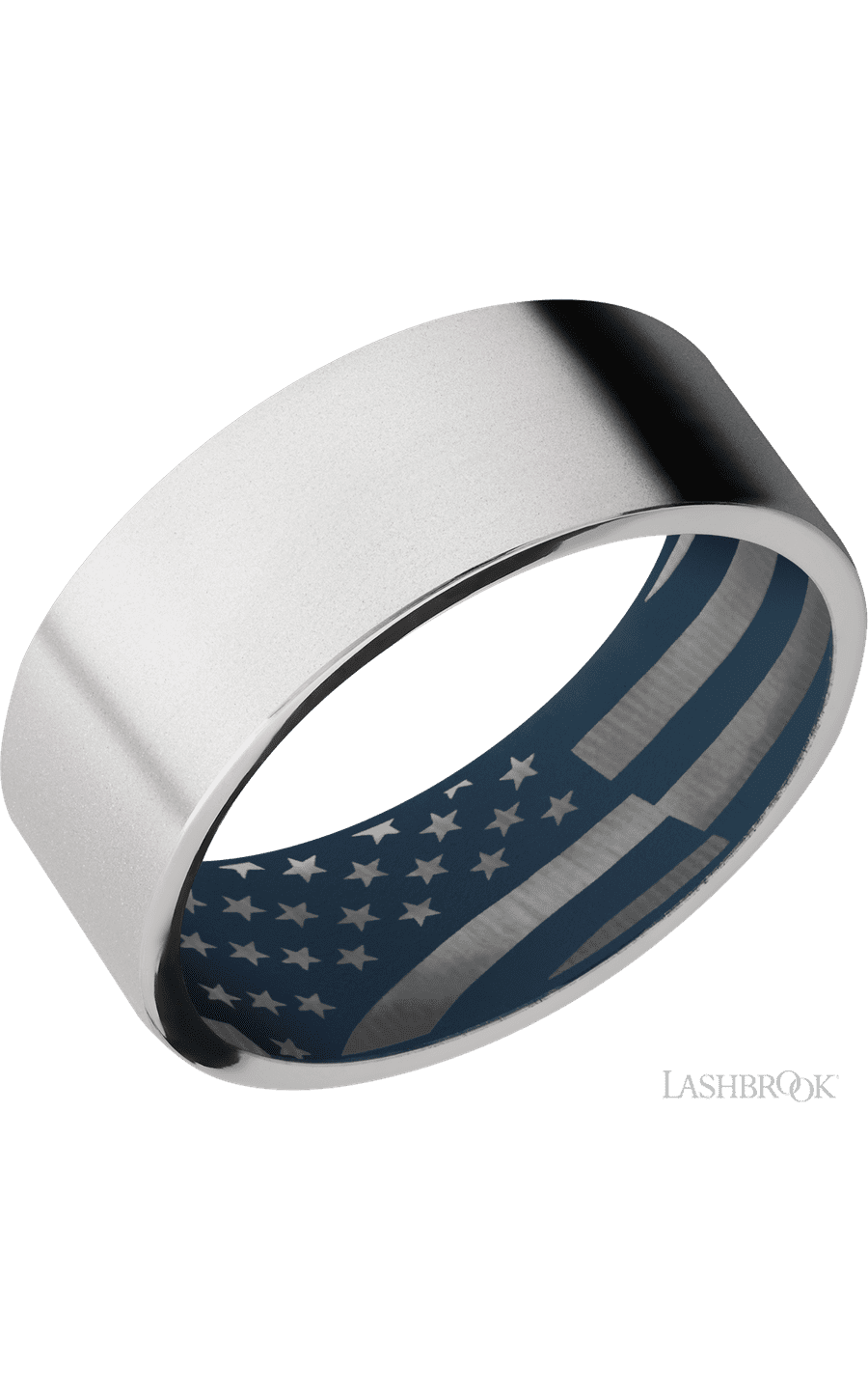 8 mm wide Flat Cobalt Chrome band featuring a Navy Blue sleeve.
