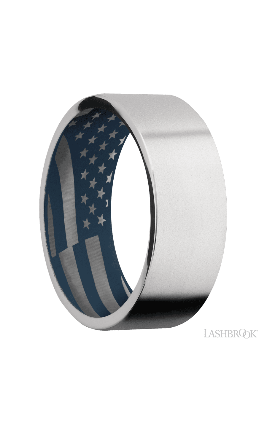 8 mm wide Flat Cobalt Chrome band featuring a Navy Blue sleeve.
