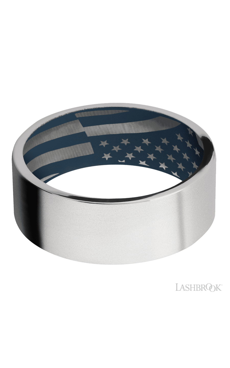 8 mm wide Flat Cobalt Chrome band featuring a Navy Blue sleeve.
