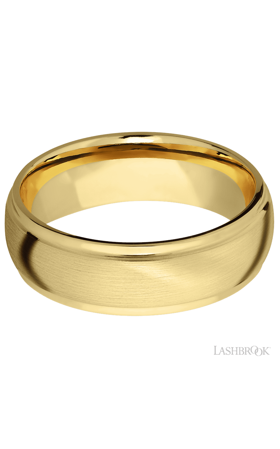 7 mm wide Domed Stepped Down Edges 10K Yellow Gold band.