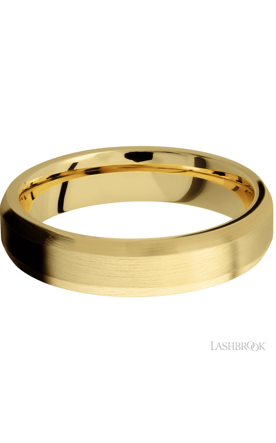 5 mm wide Beveled 14K Yellow Gold band.