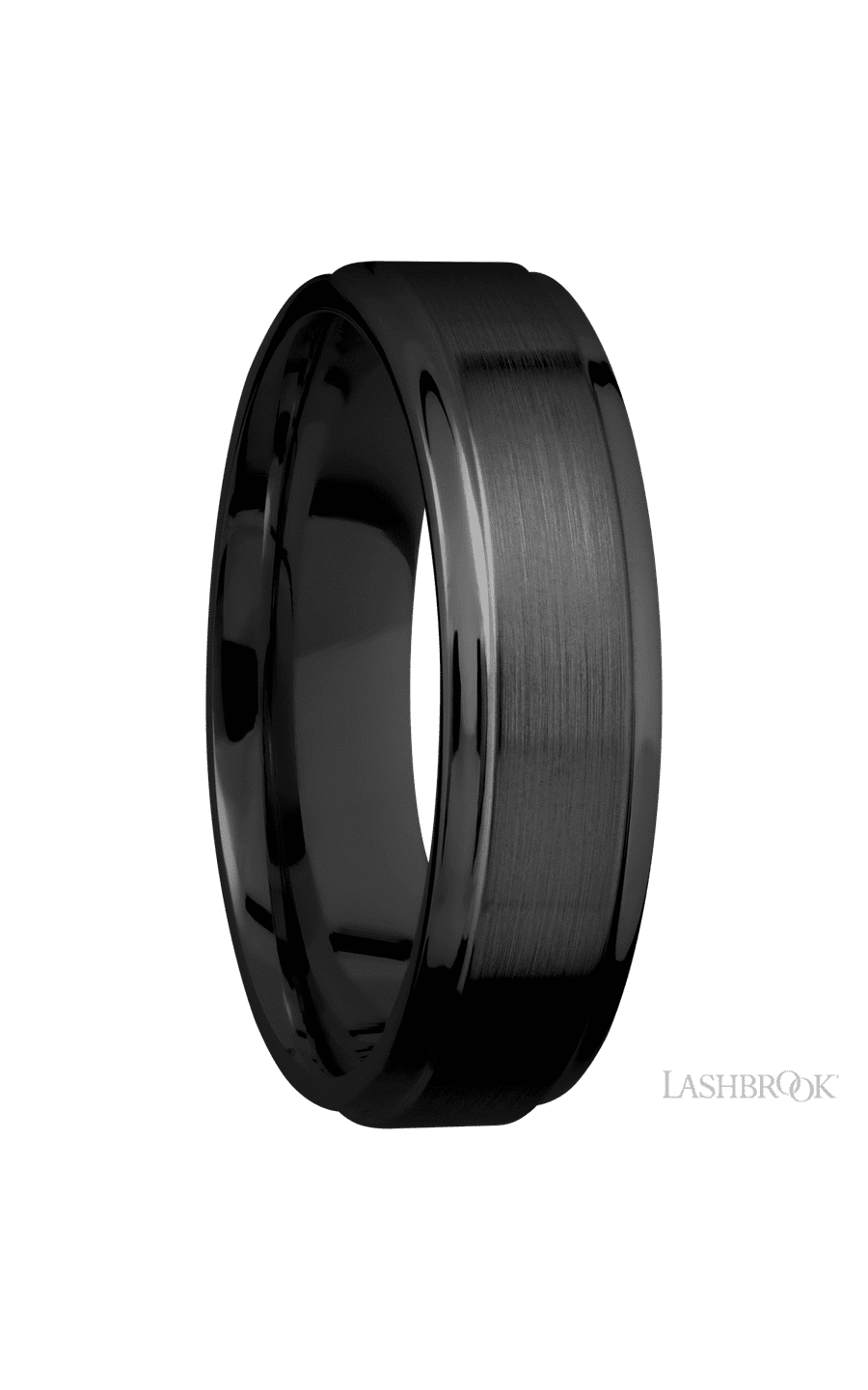6 mm wide Flat Grooved Edges Zirconium band.