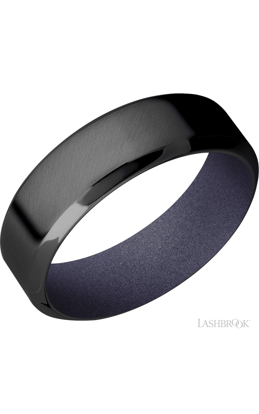 7 mm wide High Bevel Zirconium band featuring a Crushed Orchid sleeve.