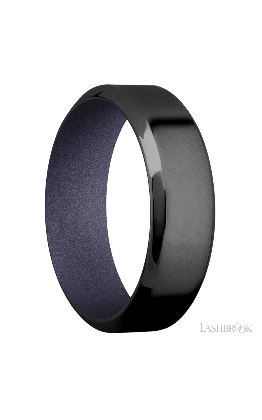 7 mm wide High Bevel Zirconium band featuring a Crushed Orchid sleeve.