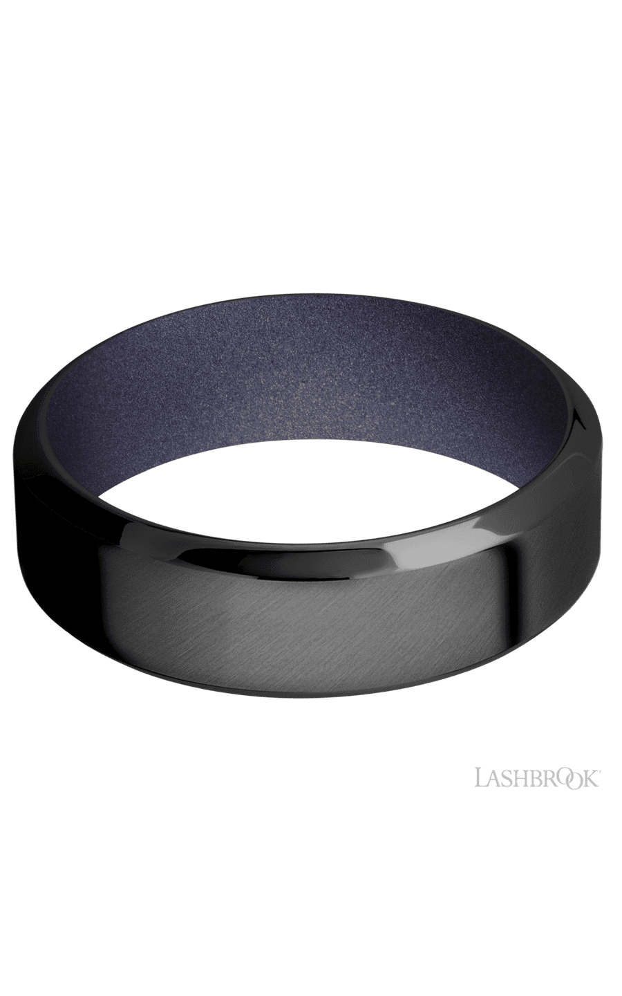 7 mm wide High Bevel Zirconium band featuring a Crushed Orchid sleeve.