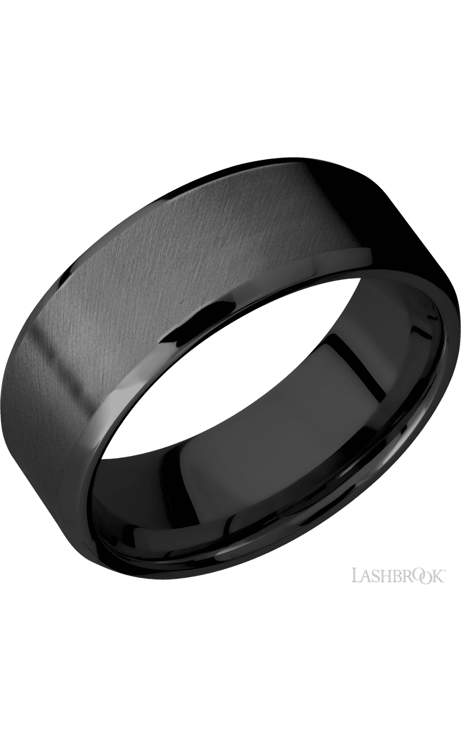 8 mm wide Beveled Zirconium band.