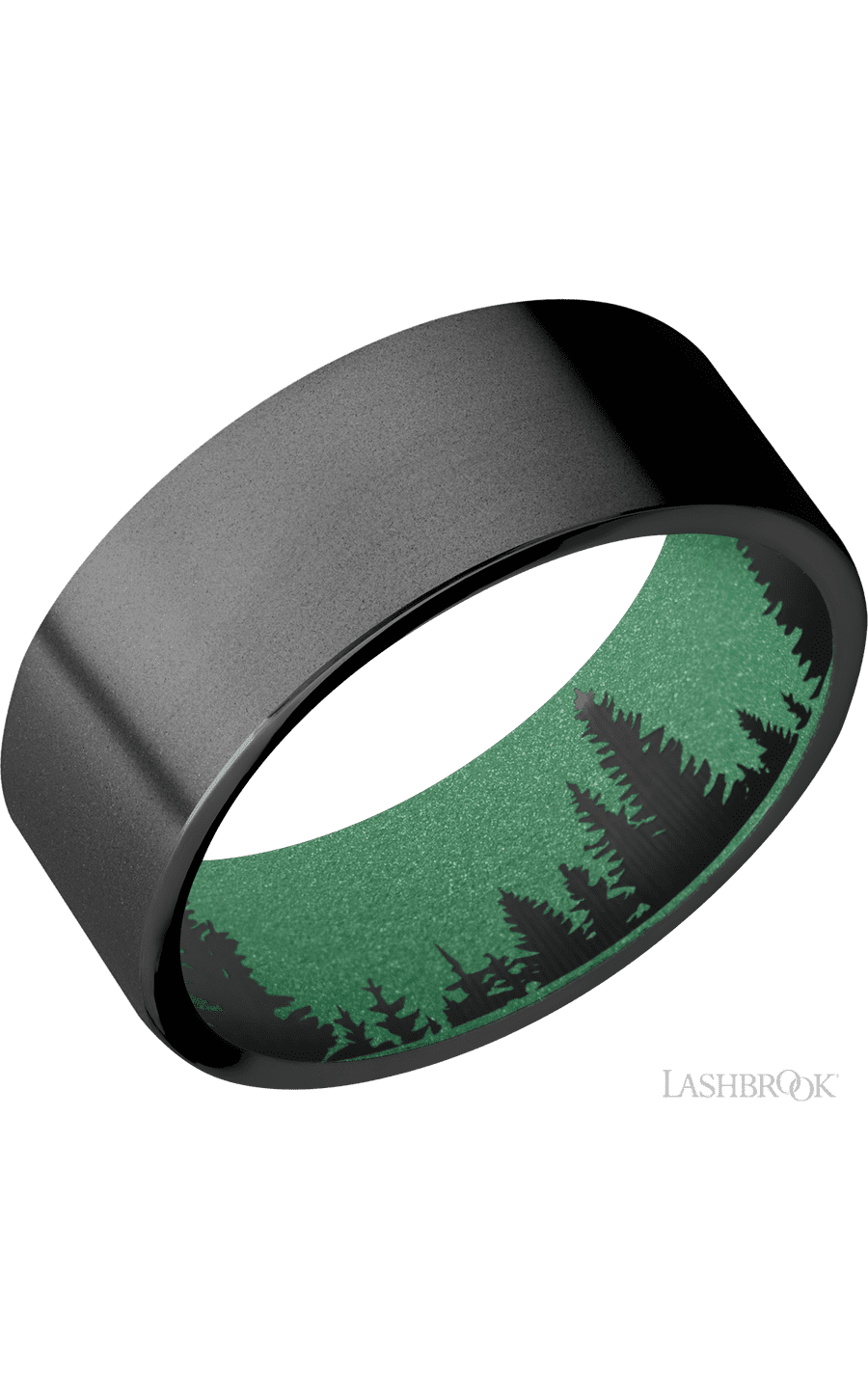 8 mm wide Flat Zirconium band featuring a Squatch sleeve.
