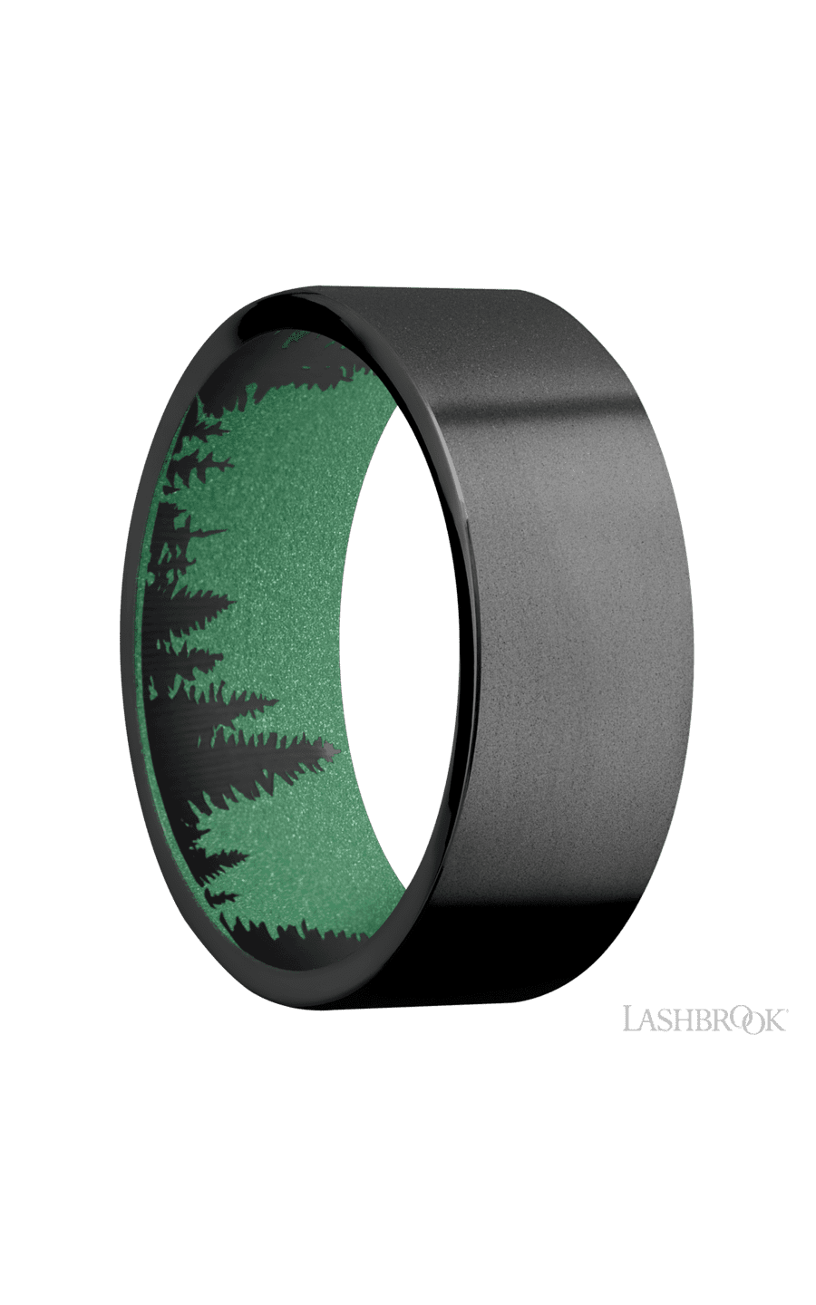 8 mm wide Flat Zirconium band featuring a Squatch sleeve.