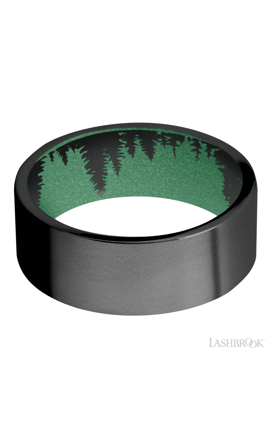 8 mm wide Flat Zirconium band featuring a Squatch sleeve.