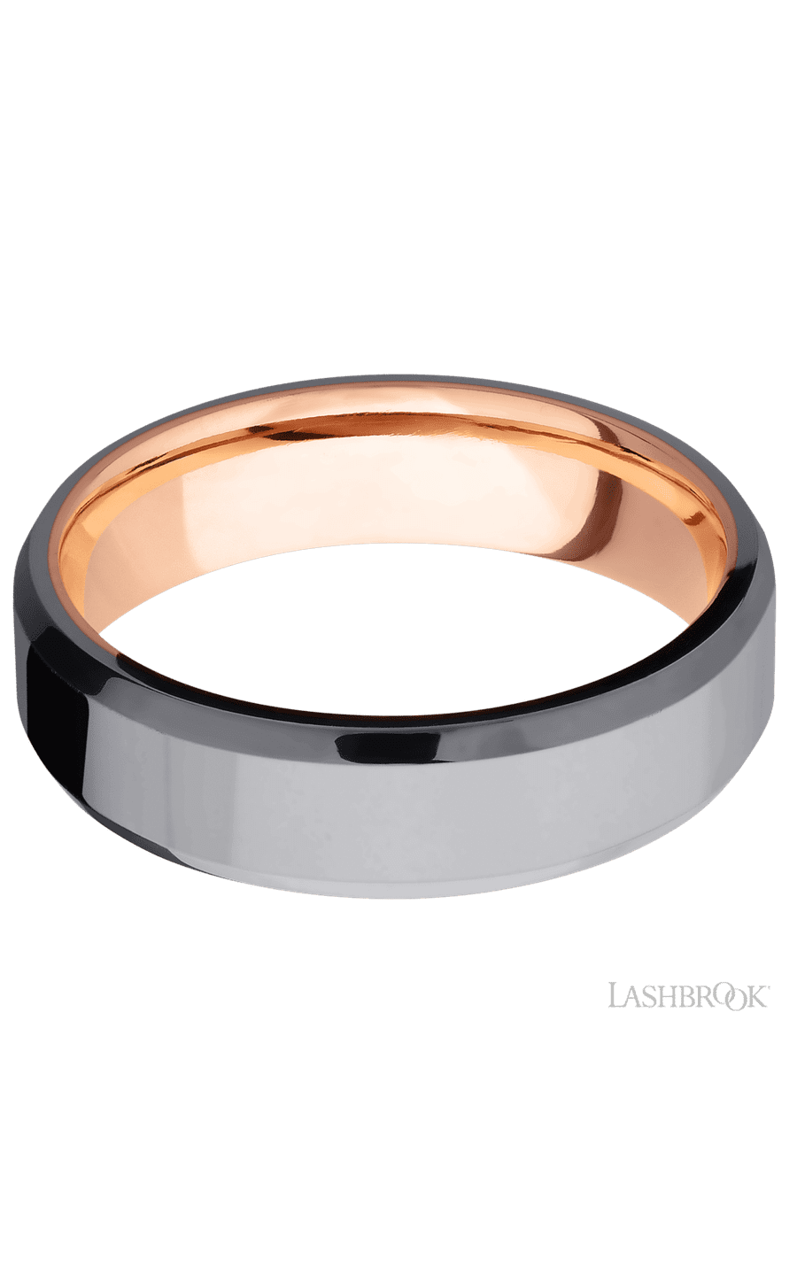 6 mm wide Beveled Tantalum band featuring a 14K Rose Gold sleeve.