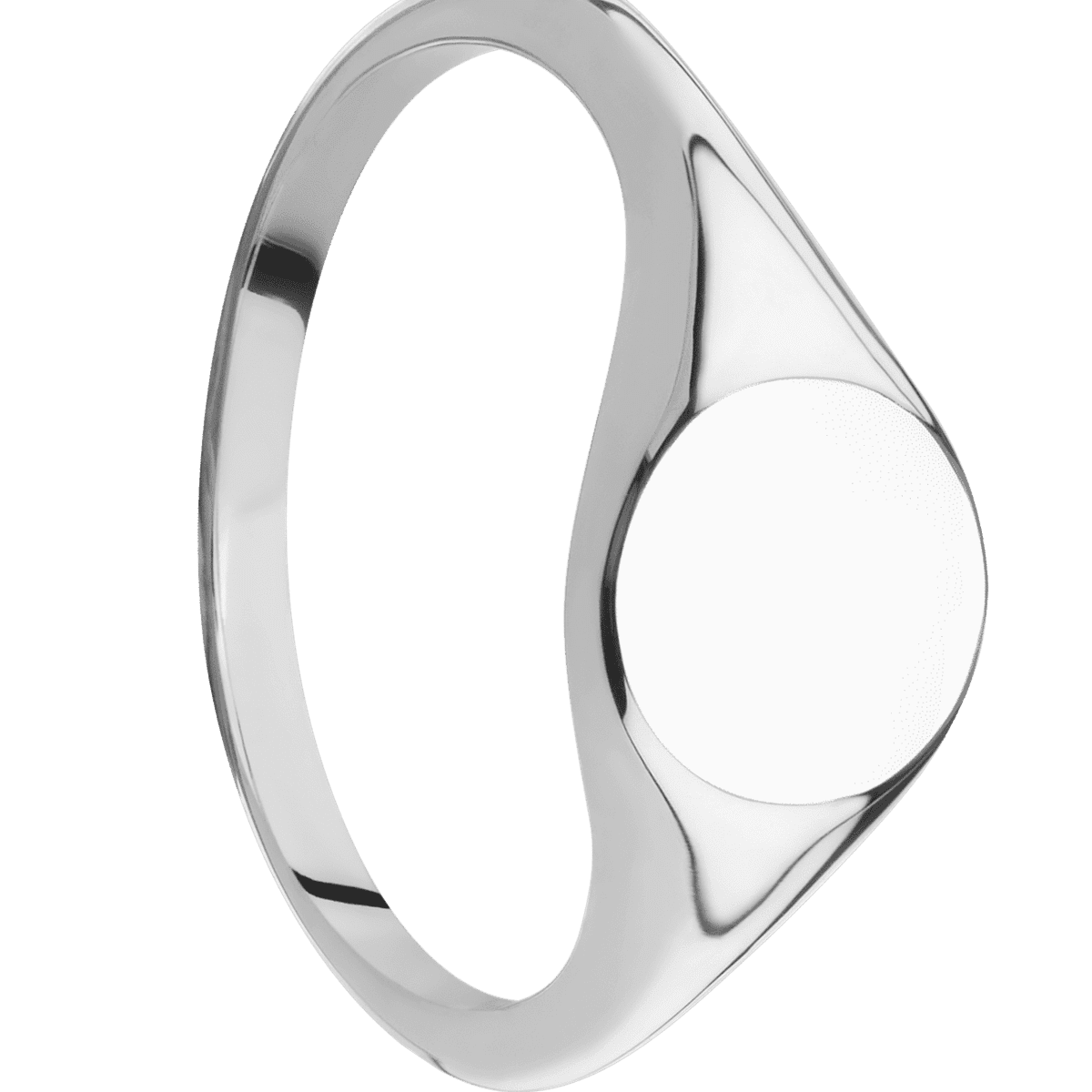 Small Circle signet ring (10mm) in 14K White Gold, with a Thin style band.