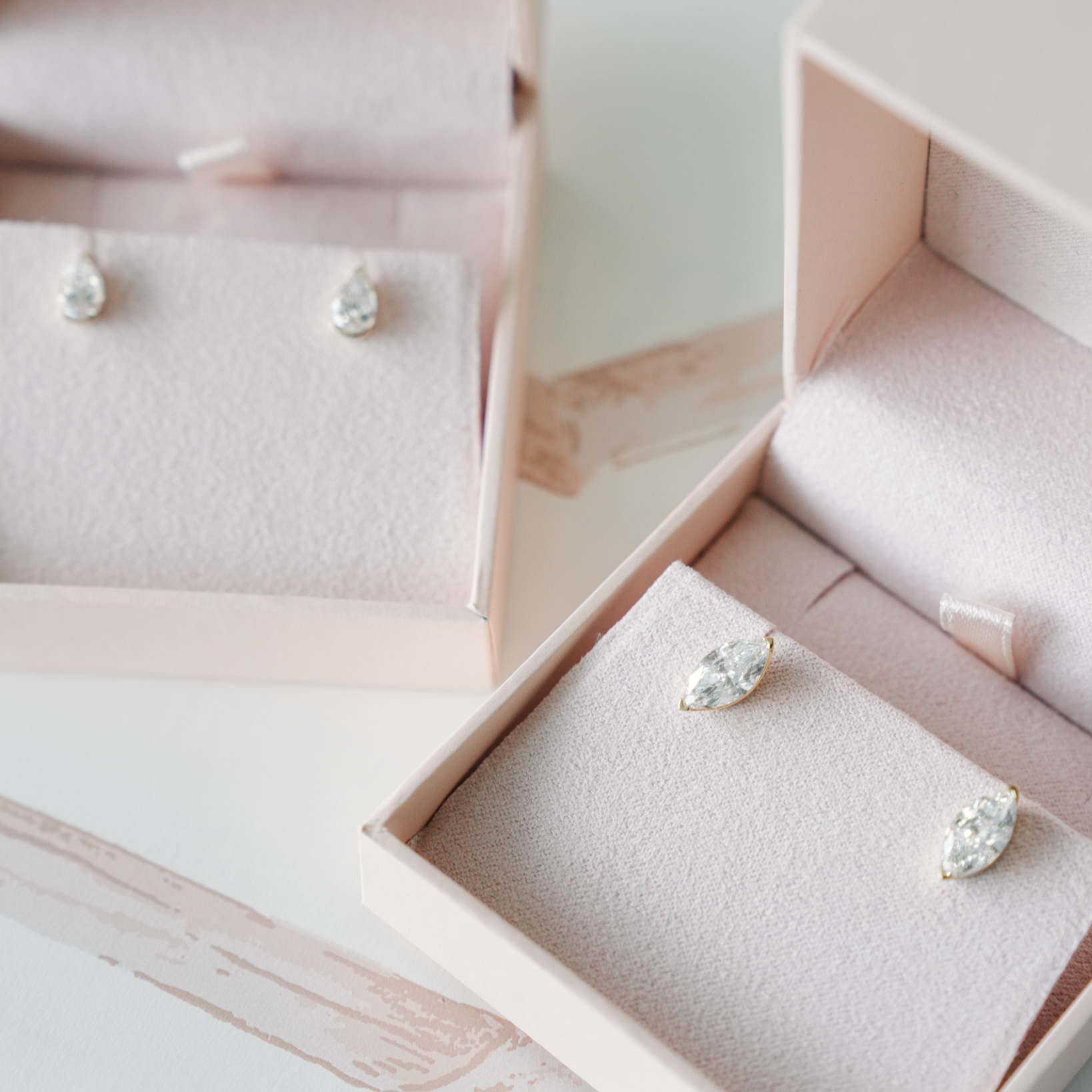 Half Bezel Studs - Marquise