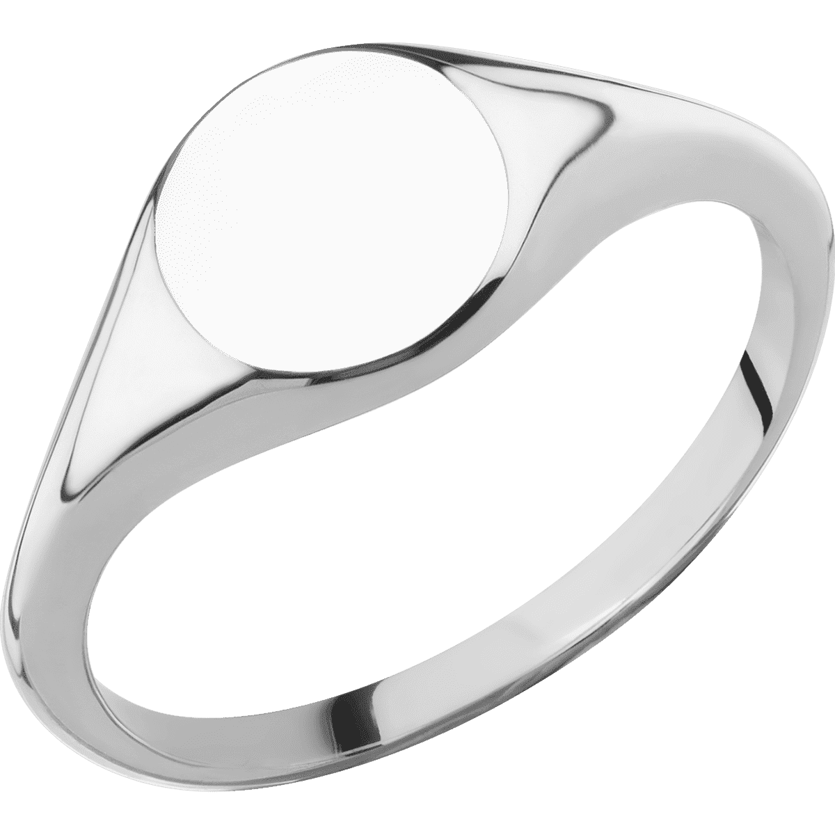 Small Circle signet ring (10mm) in 14K White Gold, with a Thin style band.